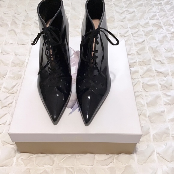 Zara Shoes - Zara Black Patent Pointed Lace-Up Ankle Boots